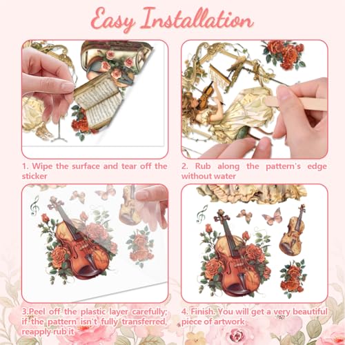 Peacoblue Violin Girl, Flower Rub On Transfers for Furniture Craft 6"x12" - style: Violin Girl