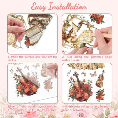 Peacoblue Violin Girl, Flower Rub On Transfers for Furniture Craft 6"x12" - style: Violin Girl