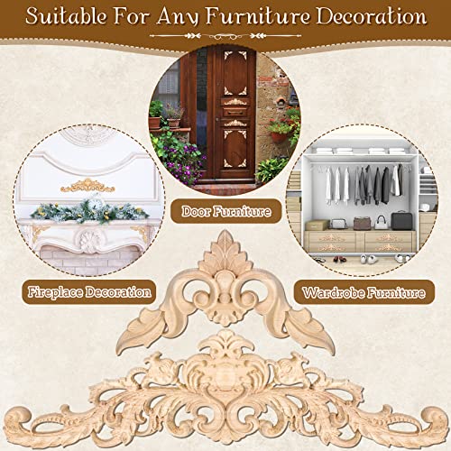 5 Pieces Decorative Wood Onlays and Appliques for Furniture - DIY Carved Trim Appliques for Bed, Door, Cabinet, Wardrobe - 15.7 x 4.3 inch, 4.72 x 4.72 inch