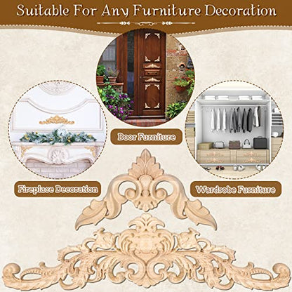 5 Pieces Decorative Wood Onlays and Appliques for Furniture - DIY Carved Trim Appliques for Bed, Door, Cabinet, Wardrobe - 15.7 x 4.3 inch, 4.72 x 4.72 inch