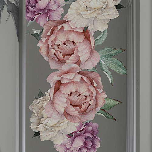 Kiddale Peony Rose Flowers Wall Sticker,Vintage Pink