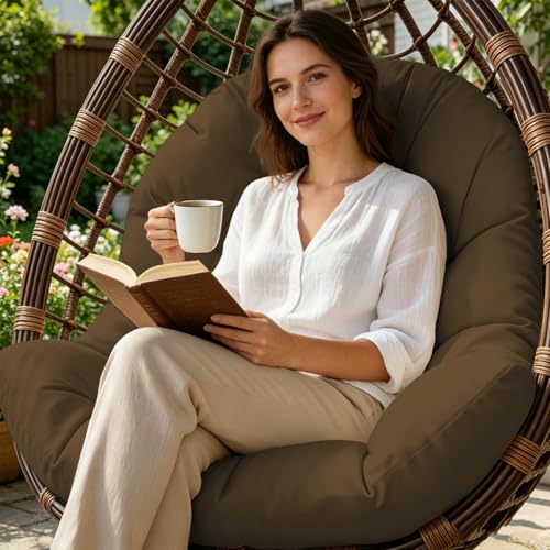 Egg Chair Cushion Replacement, Waterproof Outdoor Hanging Egg Swing Chair Cushions Pads, U-Shaped Thickened Cushions for Hanging Eggs Chair with Ties, 47x33x7 Inches (Brown) - color: Brown