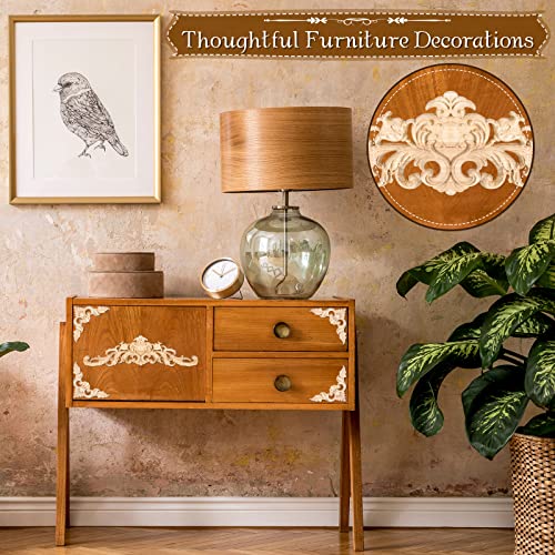 5 Pieces Decorative Wood Onlays and Appliques for Furniture - DIY Carved Trim Appliques for Bed, Door, Cabinet, Wardrobe - 15.7 x 4.3 inch, 4.72 x 4.72 inch