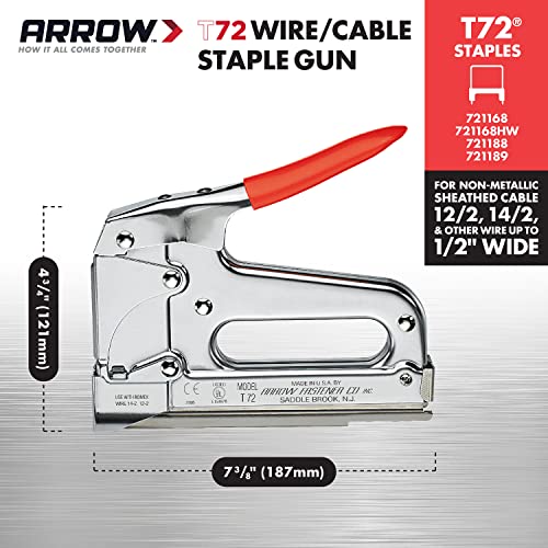 Arrow T72 Heavy Duty Wire and Cable Staple Gun, Manual Stapler