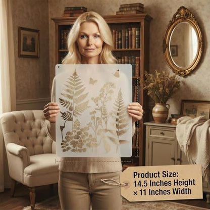 Botanical Wall Stencil, 6 Pc Reusable Fern, Leaf & Flower Templates