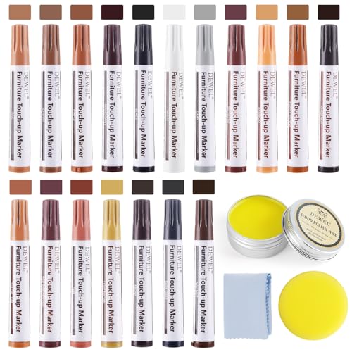 DEWEL Furniture Markers Touch Up, 18 Colors Wood Markers Furniture Repair Kit with Polish Wax, Wood Pens for Furniture Scratch Repair - color: 18 Color Wood Markers