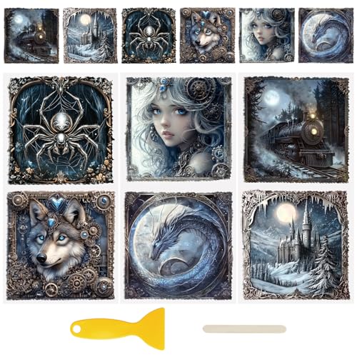 WANDIC 3 Sheets Rub on Transfers for Furniture, 3D UV DTF Waterproof Transfers Decal Dark Metal Patterns Stickers for DIY Cup Warp Bottles, 15x30cm - color: Dark Metal Wind