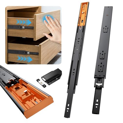 Push to Open Drawer Slides,Soft Close Drawer Slides Rebound Device 1Set16in - color: Black 1set, size: 16INCH