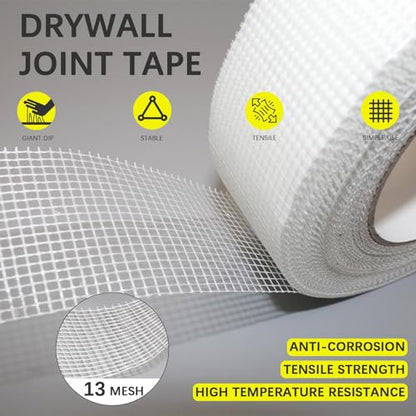 Drywall Joint Tape, 2" x 150 Feet Self-Adhesive Encrypted Fiberglass Drywall Repair Mesh Tape for Wall Cracks and Seam Patch - size: 2" x 150ft