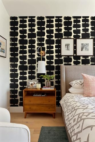 Safiyya Peel and Stick Wallpaper Black and Cream White Contact Paper Mid Century Modern Abstract Geometric Wall Paper Self Adhesive Removable Wallpaper for Bathroom and Bedroom Vinyl 17.3"x78.7" - color: Black and Cream White, size: 17.3" x 78.7"