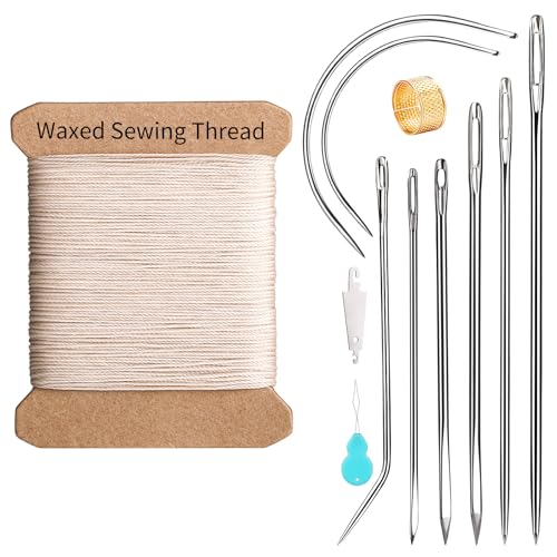 Upholstery Thread Repair Sewing Kit, 32 Yard Waxed Thread Leather Needles - color: Beige