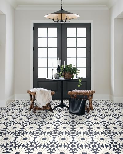 MORCART 20PCS 7.87" x 7.87" Peel and Stick Floor Tile,Dark Blue Floral Look - color: Dark Blue