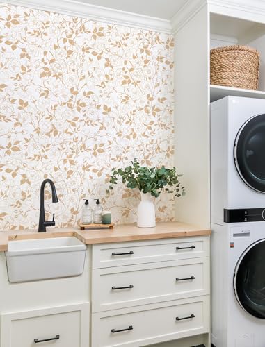 16.9in x118in Rose Floral Peel and Stick Wallpaper Yellow Brown Wallpaper - color: Yellow Rose