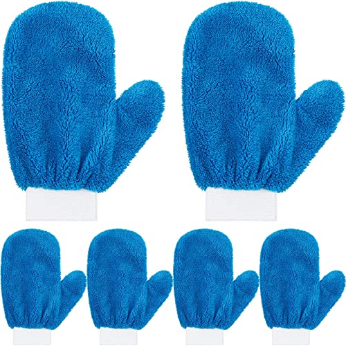 Remerry 6 Pcs Microfiber Mitts with Thumb for Cars Paint Wash Gloves Terry Weave Dusting Mitts - color: Blue