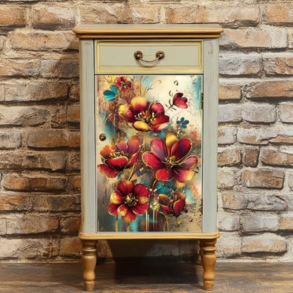 Peacoblue Gold Edge Flowers Rub On Transfers for Furniture Craft 6"x12" - style: Old Gold Edge Flowers