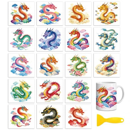 Peacoblue Chinese Dragon, Clouds Rub On Transfers Sticker for Craft - style: Chinese Dragon and Auspicious Clouds