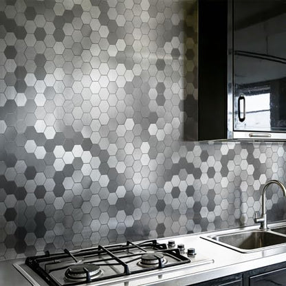 Art3d 10-Pack Metal Peel and Stick Backsplash Tile, Silver Hexagon - color: Silver Hexagon