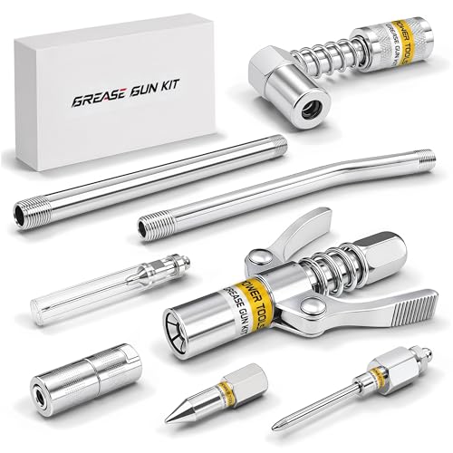 8PCS Grease Gun Tips Kit, Quick Lock Coupler, 90° Adapter, Needle & Nozzles