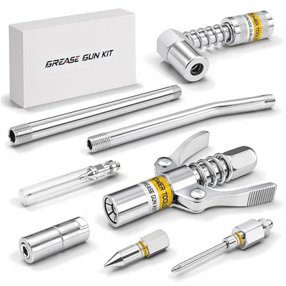 8PCS Grease Gun Tips Kit, Quick Lock Coupler, 90° Adapter, Needle & Nozzles