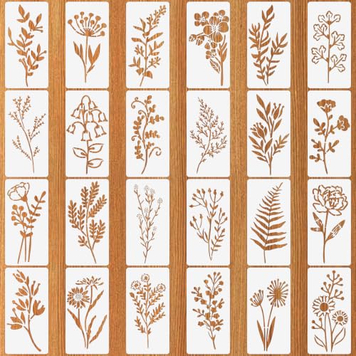 24pcs Flower Stencils for Painting, Reusable Floral Stencils