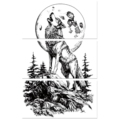 Peacoblue Howling Wolf Rub On Transfers for Furniture 6"x12" - style: Black and White Howling Wolf