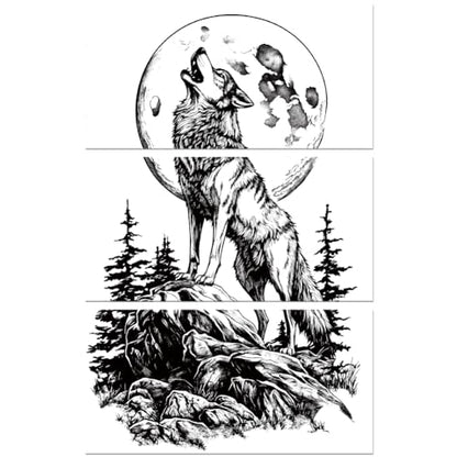 Peacoblue Howling Wolf Rub On Transfers for Furniture 6"x12" - style: Black and White Howling Wolf