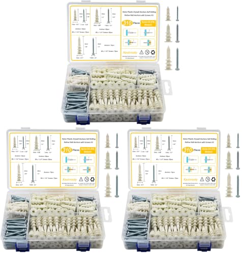 3 Sizes Self Drilling Drywall Anchors, 310PCS Nylon Plastic Wall Anchors and Screws for Drywall, No Pre Drill Hole Preparation Required,13x32mm,15x33mm,13x42mm (Pack of 3) - size: 3 (Pack of 3)