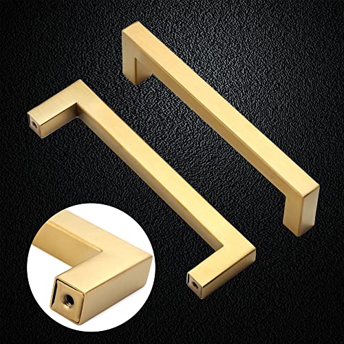 Cabinet Pulls Gold Cabinet Handles Square Drawer Pulls, 30 Pack 3-3/4 Inch Stainless Steel Kitchen Door Cupboard Cabinet Handles, Drawer Hardware Handles, 96mm Hole Centers - color: Gold, size: Two Hole - 3-3/4 inch Hole Centers(96mm)