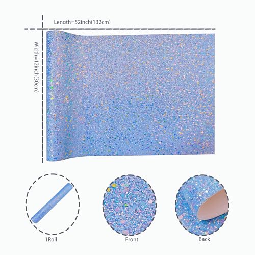 Meishu Ocean Blue Glitter Faux Leather Roll, 12 x 52 inches, Sparkle Chunky Glitter Craft Fabric Sheets for Wristlet Keychain Making (24018#10 Blue) - color: 24018#10 Blue
