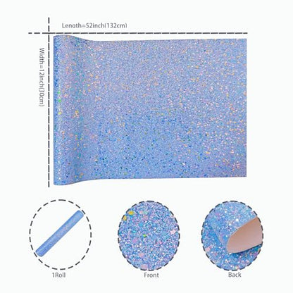 Meishu Ocean Blue Glitter Faux Leather Roll, 12 x 52 inches, Sparkle Chunky Glitter Craft Fabric Sheets for Wristlet Keychain Making (24018#10 Blue) - color: 24018#10 Blue