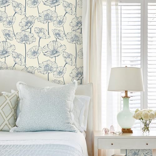 Orainege Peel and Stick Wallpaper Blue and Beige Wallpaper - color: Blue and Beige, size: 17.3" x 196.8"