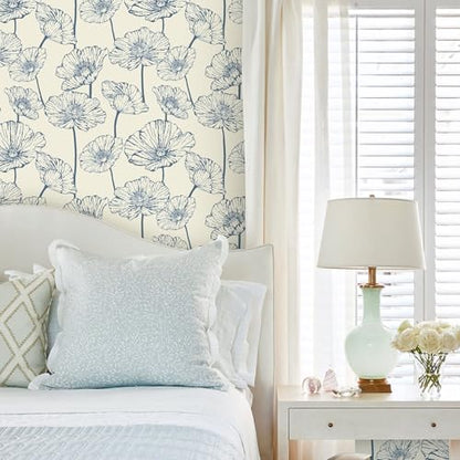 Orainege Peel and Stick Wallpaper Blue and Beige Wallpaper - color: Blue and Beige, size: 17.3" x 196.8"