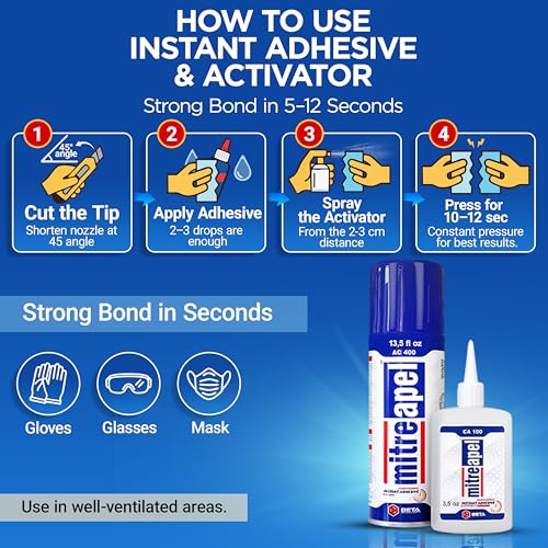 MITREAPEL CA Glue with Activator (3x1.7oz-3 x 6.7 floz)Instant Bond Professional Cyanoacrylate Adhesive and Super Glue Accelerator for Woodworking ,Ceramic,3D Printing,Glass, DIY&Craft, Plastic,Repair - size: 3 Pack
