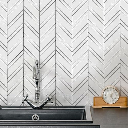 Yipscazo 10-Sheet Herringbone Backsplash Peel and Stick Tile, Polished White PVC Stick on Backsplash for Kitchen, Waterproof Self Adhesive Wall Tile for Bathroom - color: Polished White