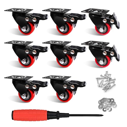 1.5" Caster Wheels,1.5 inch Heavy Duty Casters with Brake Set of 8 - size: 1.5 Inch (8 Pack)