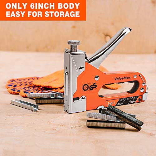 ValueMax Staple Gun, Heavy Duty 3-in-1 Manual Nail Gun with 3000 Staples, Upholstery Stapler for Wood, Furniture, Carpet, Carpentry, DIY, Wire, Decoration, Craft, Fixing Material, Decoration - style: Orange & 3000 Staples