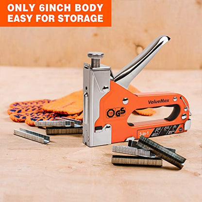 ValueMax Staple Gun, Heavy Duty 3-in-1 Manual Nail Gun with 3000 Staples, Upholstery Stapler for Wood, Furniture, Carpet, Carpentry, DIY, Wire, Decoration, Craft, Fixing Material, Decoration - style: Orange & 3000 Staples