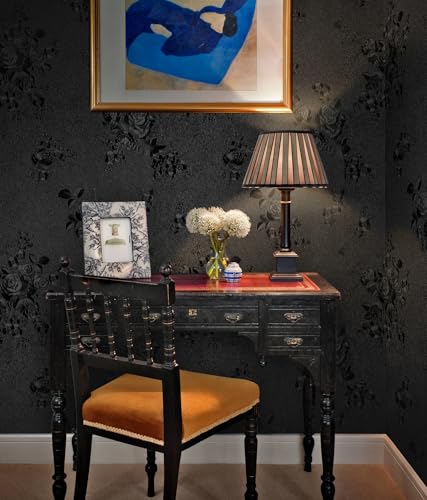 Erfoni Black Peel and Stick Wallpaper Black Floral Embossed Contact Paper - color: Black, size: 17.7" x 118"