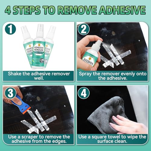 Adhesive Remover Kit, Sticker Remover Spray for Cars, Floor, Windows, Surface-Safe Glue Remover with Plastic Scraper – Quickly Removes Decals, Tape Residue, Gum, Tar and Grease