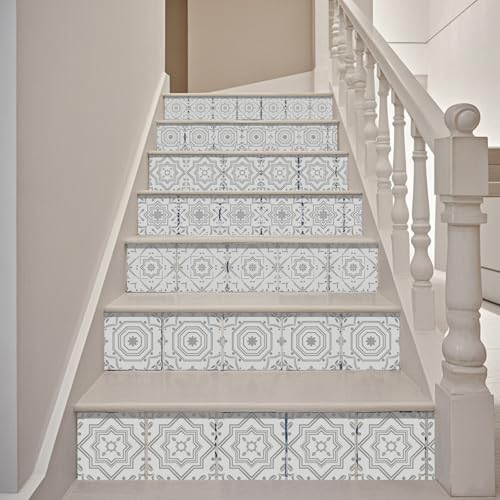 36 Pcs 4 Styles Gray and White Patten Tile Sticker Geometric Patten Wall Tile Stickers Waterproof Self Adhesive Stick on Decals for Kitchen Bathroom Wall Art 4×4 Inch - color: Gray and White Patten