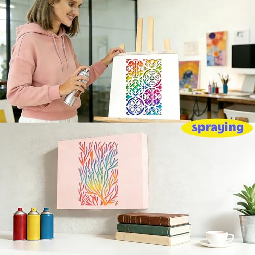 8 Pcs Mixed Media Stencils Painting Reusable 7×11 Inch Wood Grains Flower Texture Stencils for Crafts Plastic Geometric Layering Stencil Drawing Templates for DIY Wall Canvas Knit Card Wood - color: Style B
