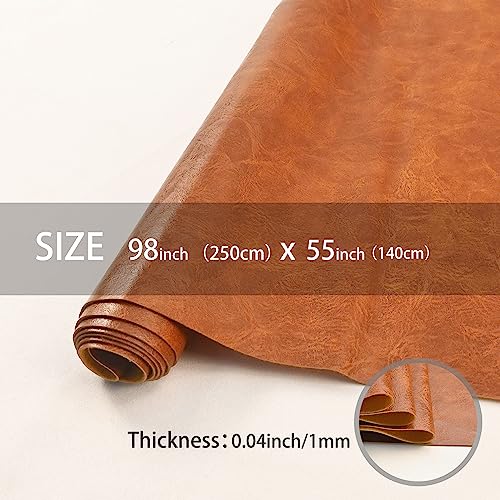 250x140cm Light Brown Soft Faux Leather Fabric, 1mm Thick PU Material - color: Light Brown, size: 98x54 inch