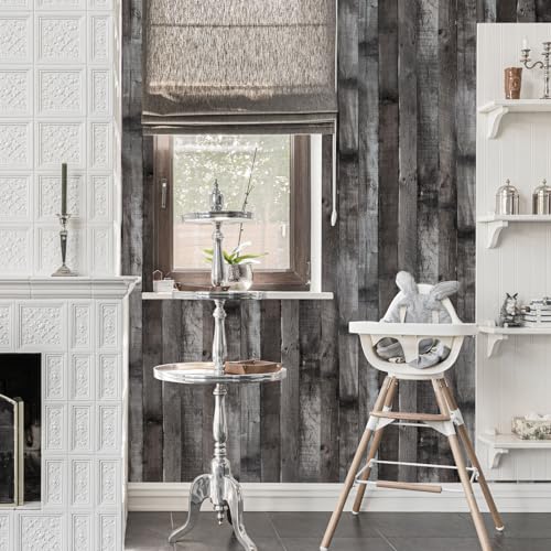Peel and Stick Wood Wallpaper Grey/Black Vinyl 17.3"×120" Contact Paper Self Adhesive Thick Waterproof Self Adhesive for Cabinets liveroom - color: Grey/Black, size: 17.3" x 120"