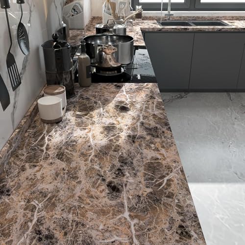 Wide Marble Granite Peel and Stick Wallpaper Contact Paper for Countertops - color: Brwon, size: 31.5" x 354"