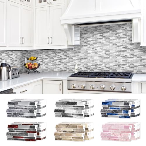 20pcs Peel and Stick Backsplash Wall Tiles White Gray,9.68"x4.72" - color: D-htp-03-hzw