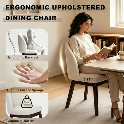 FREKEN Wooden Dining Chairs Set of 4, Modern Fabric Upholstered Dining Room Chair, Kitchen Side Chairs, Farmhouse Armless Dinner Chair for Kitchen, Beige - color: Beige, size: Set of 4