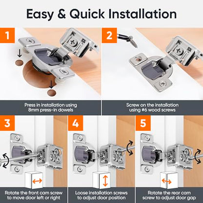 Decobasics 50 Pack Soft Close Cabinet Hinges 1-1/4" Overlay for Kitchen Cabinet Doors, Slow Self-Closing Concealed Hidden Hinges for Face Frame –Stainless Steel, 3-Way Adjustable & Quiet Close Damper - size: 1-1/4 Inch