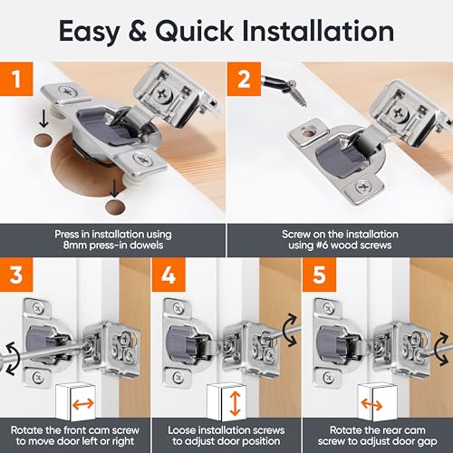 Decobasics 2 Pack Soft Close Cabinet Hinges 1-1/4" Overlay for Kitchen Cabinet Doors, Slow Self-Closing Concealed Hidden Hinges for Face Frame –Stainless Steel, 3-Way Adjustable & Quiet Close Damper - size: 1-1/4 Inch
