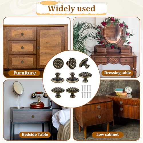 JJUNW 8 Pack Antique Brass Drawer Knobs, Vintage Dresser Drawers Knobs, Solid Round Cabinet Knobs, Single Hole Cabinet Hardware for Refinished Furniture, Diameter 1.18in