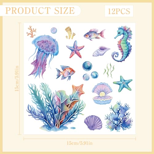 12 Pcs Ocean Rub-On Transfers for Furniture & Crafts - style: Ocean